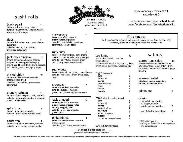 Jack's by the Tracks - Pascagoula, MS menu_pic