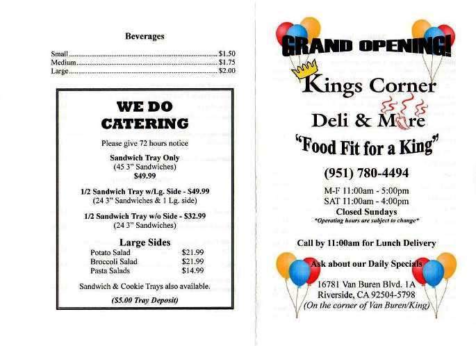 King's Corner Deli More - Riverside, CA menu_pic