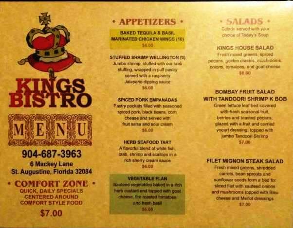 Kings Bistro - St Augustine, FL menu_pic