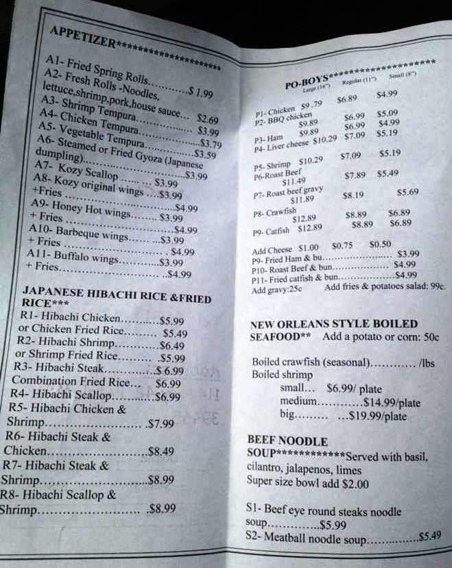 Kozy Asian Cuisin - Petal, MS menu_pic