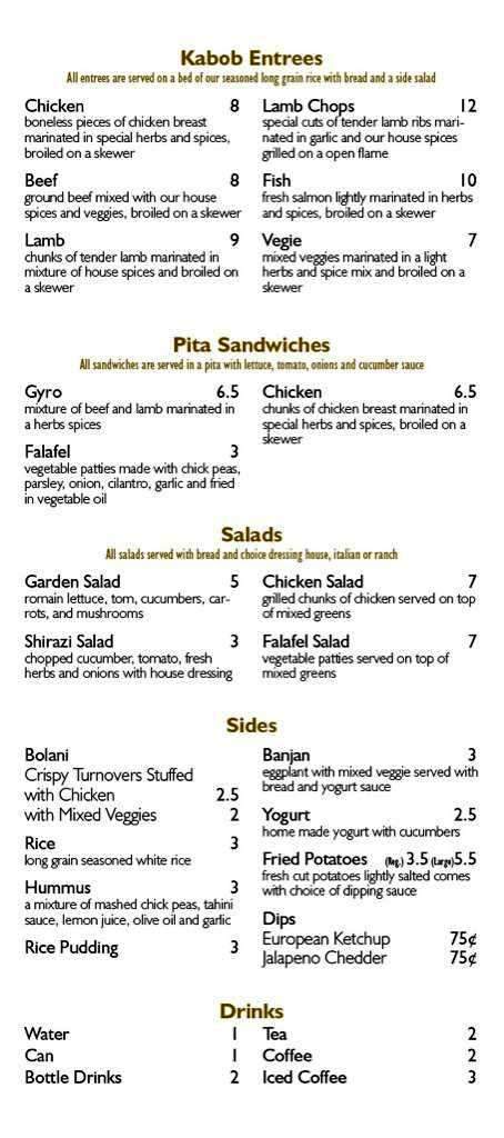 Kabob Shack - Brooklyn, NY menu_pic