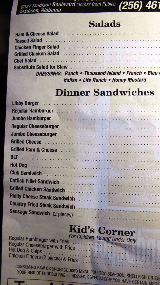 Libby's Catfish and Diner - Madison, AL menu_pic