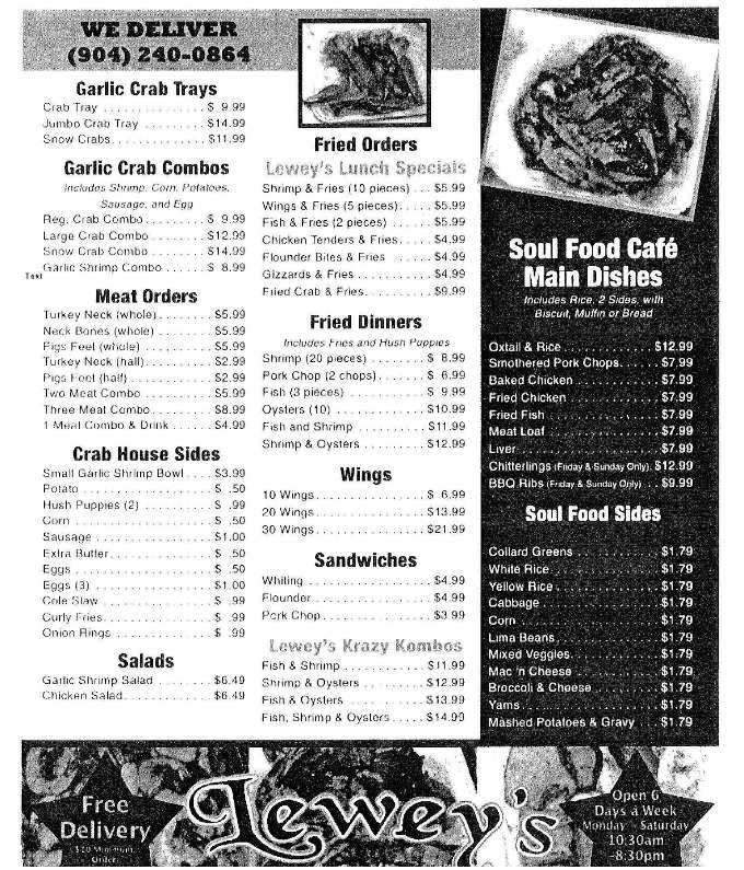 Lewey's Crab House/Soul Food Cafe - Jacksonville, FL menu_pic