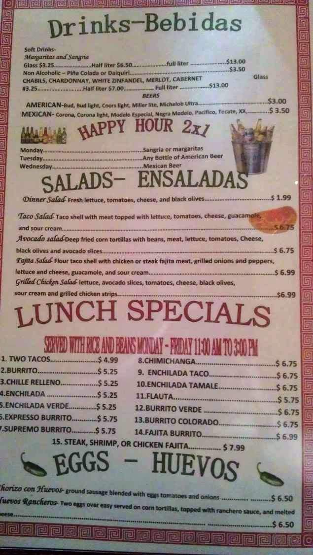 Las Margaritas Mexican Restaurant - Melbourne, FL menu_pic