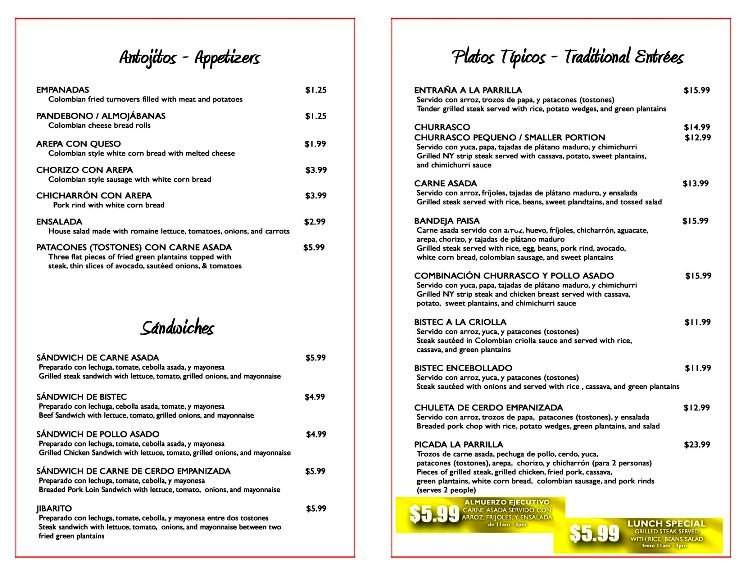 La Parrilla Colombian Steakhouse - Chicago, IL menu_pic