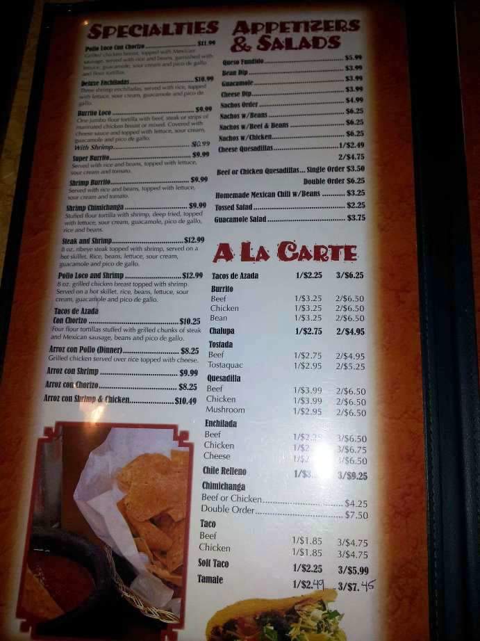 La Cascada - Noblesville, IN menu_pic