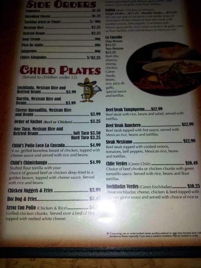 La Cascada - Noblesville, IN menu_pic