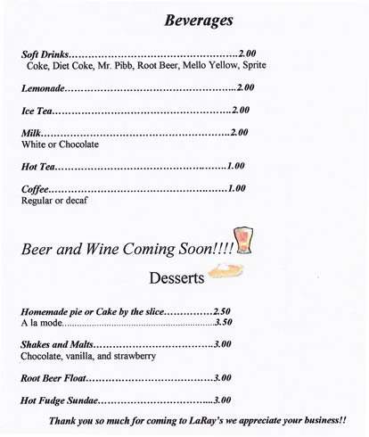 LaRay's - Litchfield, MI menu_pic