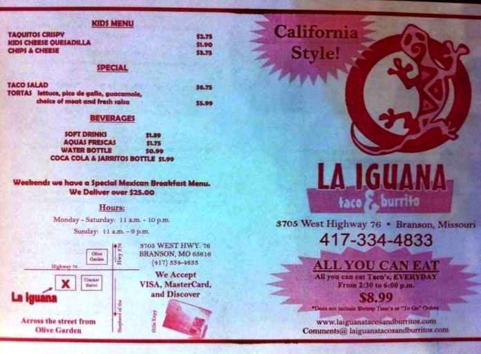 La Iguana Taco Burrito - Branson, MO menu_pic