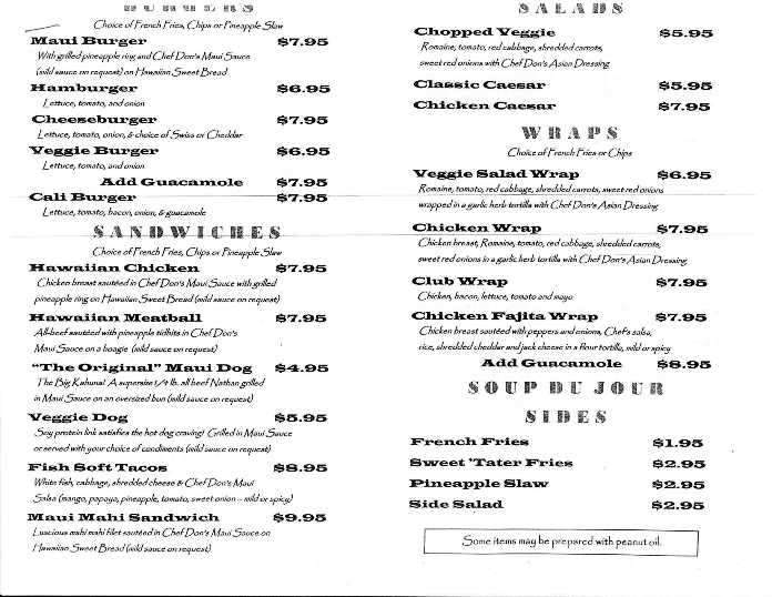 Maui Grille - St Augustine, FL menu_pic