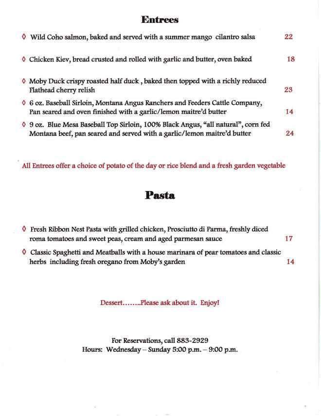 Moby's Bistro - Polson, MT menu_pic