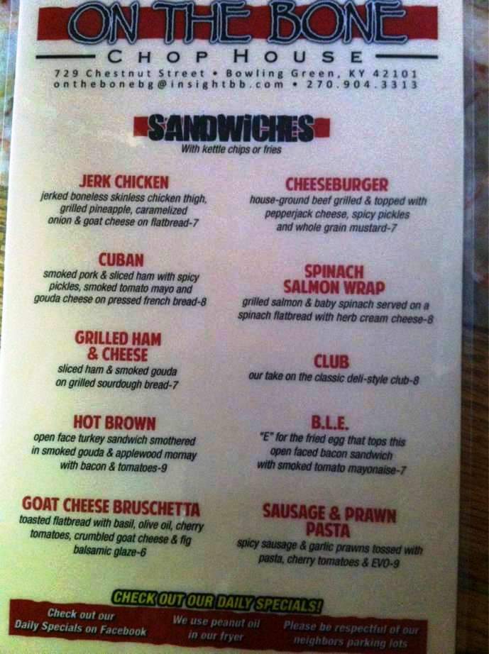 On the Bone - Bowling Green, KY menu_pic