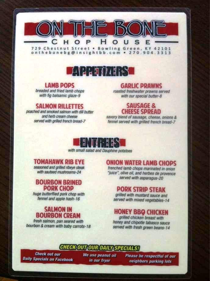 On the Bone - Bowling Green, KY menu_pic