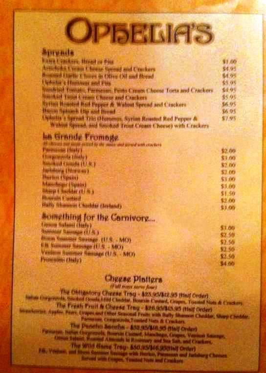 Ophelia's - Springfield, MO menu_pic