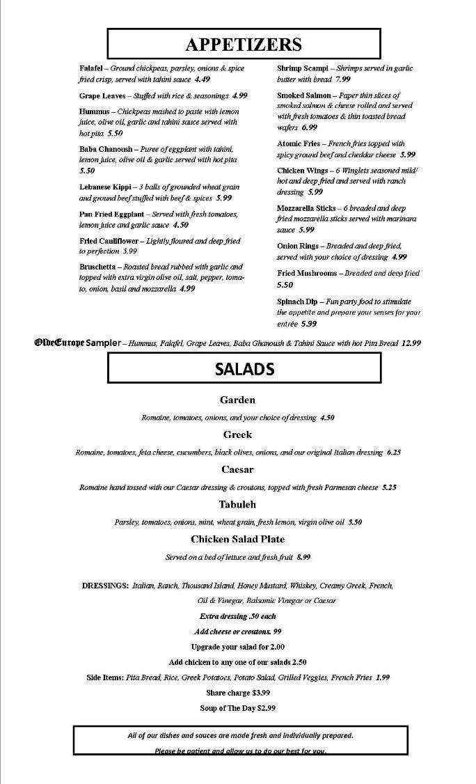 Olde Europe - Florence, SC menu_pic
