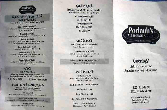 Podnuh's Rib House and Grill - Baton Rouge, LA menu_pic