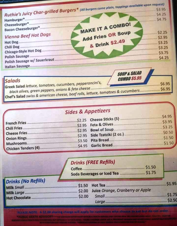 Ruthie's Diner - St Joseph, MI menu_pic