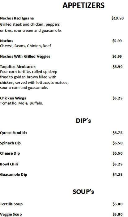 Red Iguana - Kingston, NH menu_pic