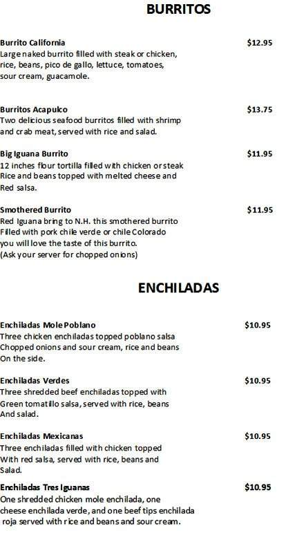Red Iguana - Kingston, NH menu_pic