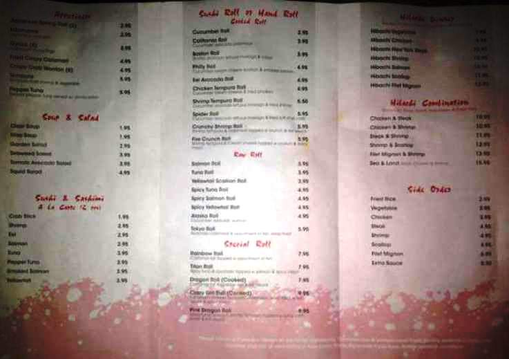 Samurai's Steak House - Athens, AL menu_pic