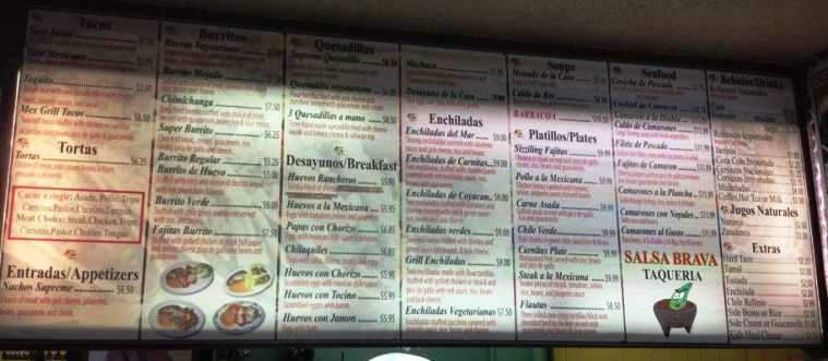 Salsa Brava Taquera - San Jose, CA menu_pic