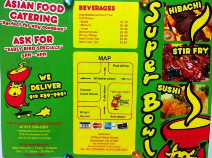 Super Bowl - Savannah, GA menu_pic