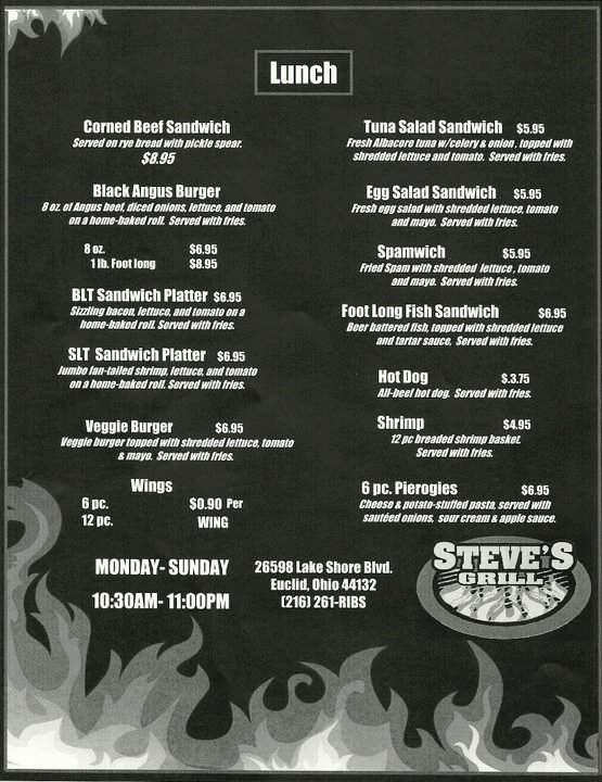Steve's Grill - Cleveland, OH menu_pic