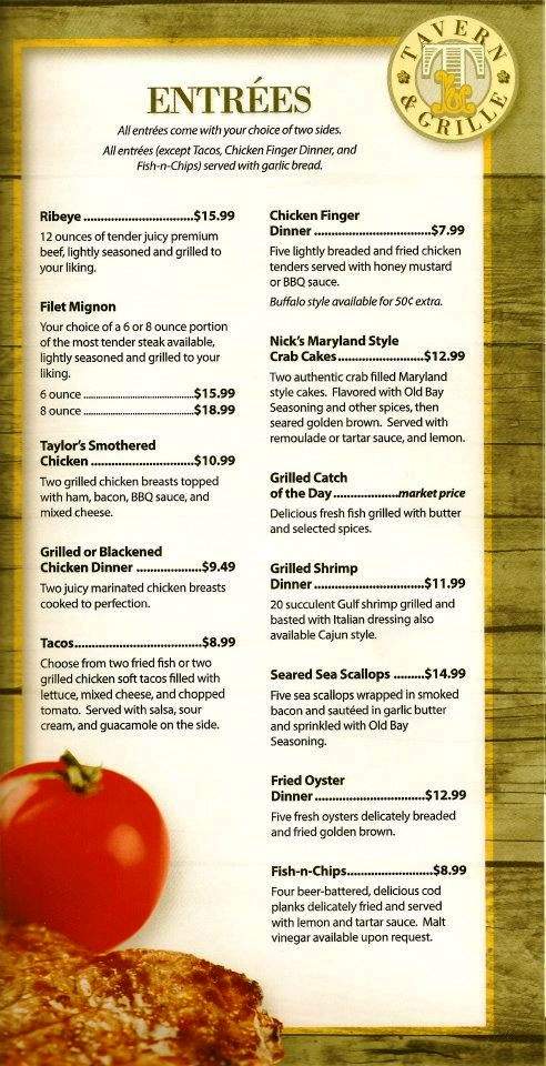 Taylor's Tavern Grille - Canton, GA menu_pic