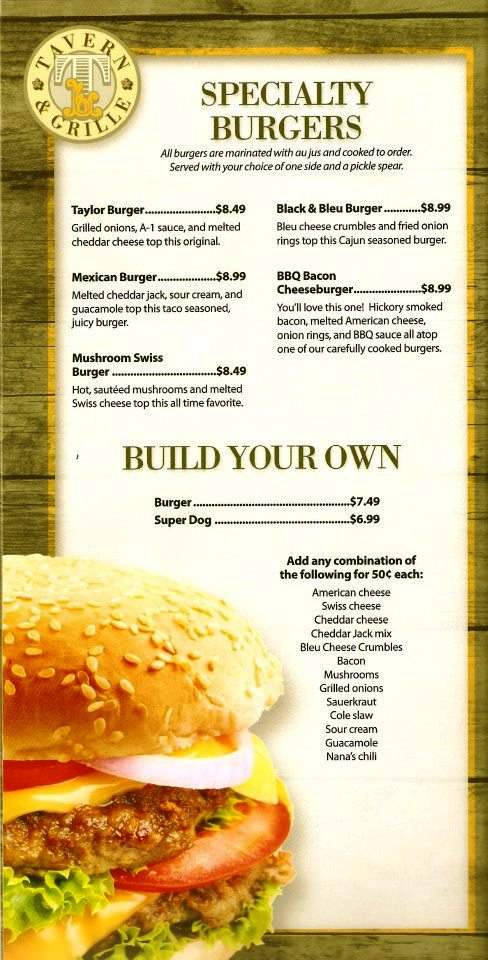 Taylor's Tavern Grille - Canton, GA menu_pic