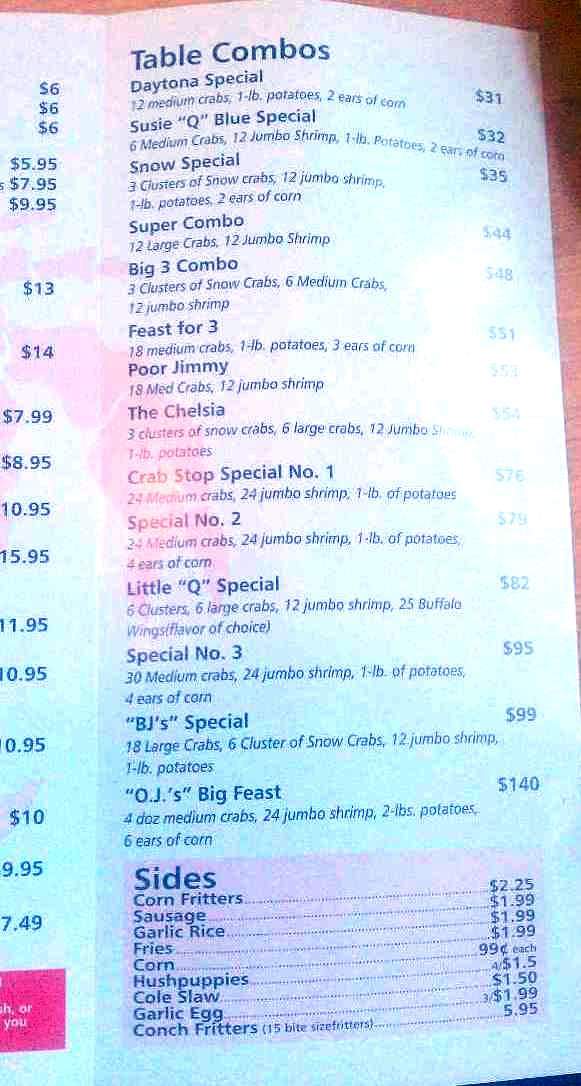 The Crab Stop II - Daytona Beach, FL menu_pic