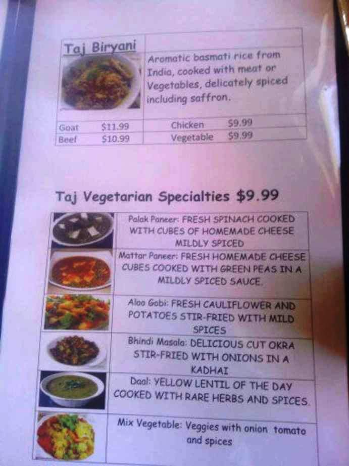 Taj Mahal - Abilene, TX menu_pic