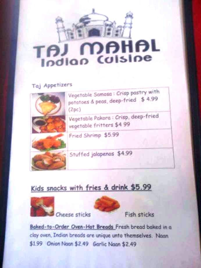 Taj Mahal - Abilene, TX menu_pic