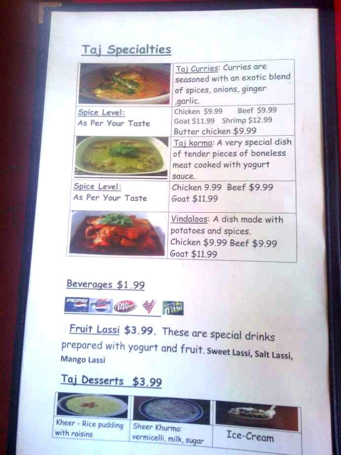 Taj Mahal - Abilene, TX menu_pic