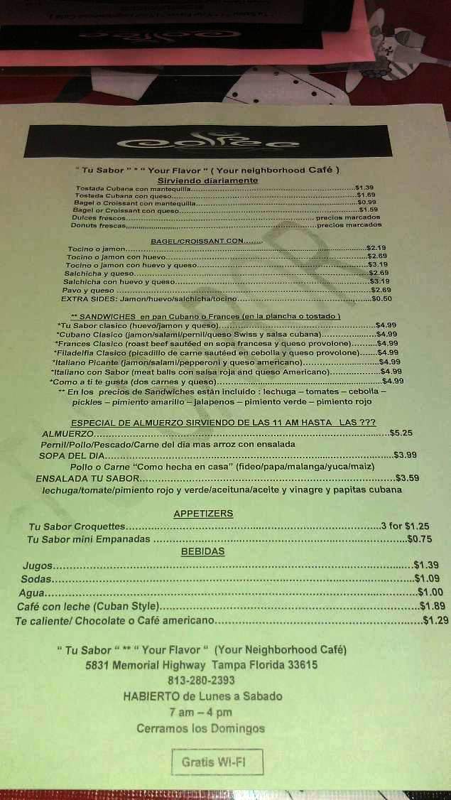 Tu Sabor Bakery Cafe - Tampa, FL menu_pic