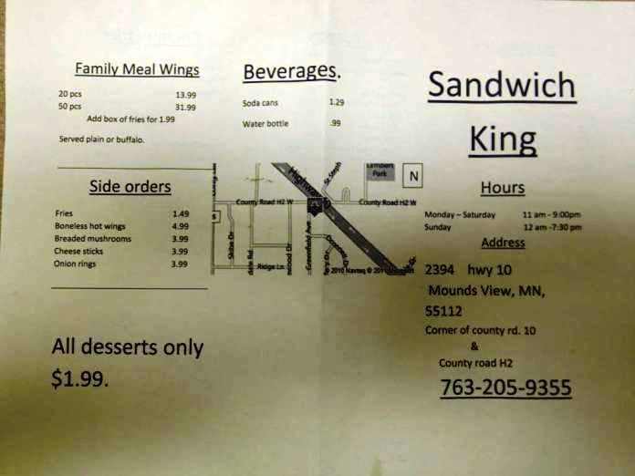 Tony's Sandwich King - Mounds View, MN menu_pic