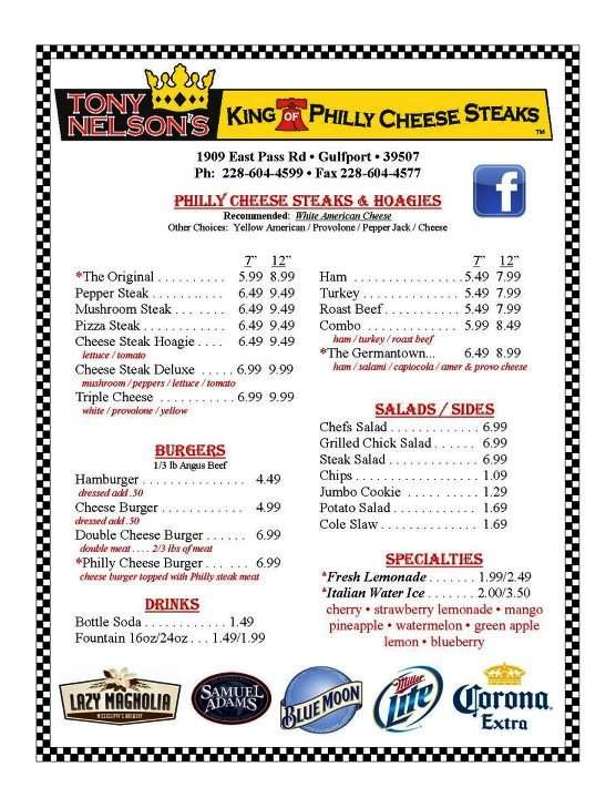 Tony Nelson's Philly Cheesesteaks - Gulfport, MS menu_pic