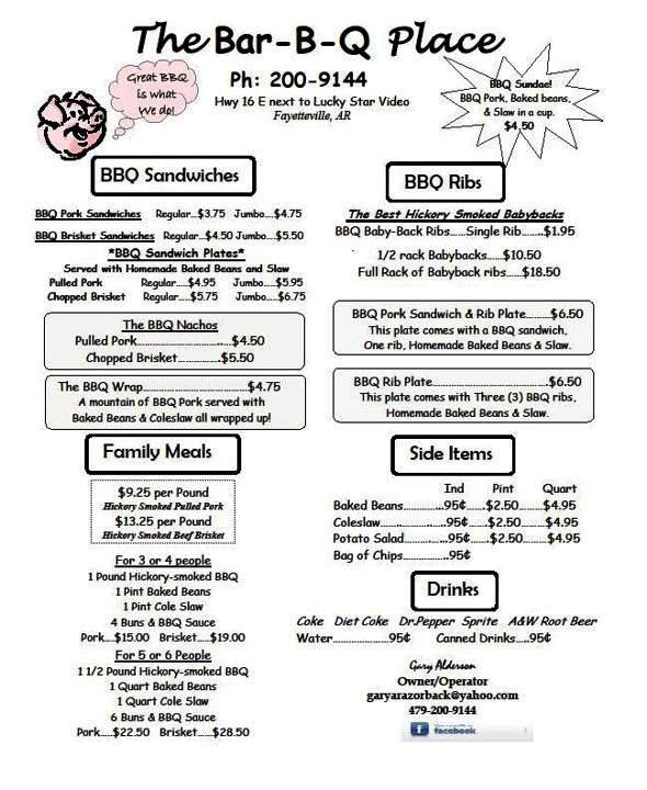 The Bar-B-Q Place - Fayetteville, AR menu_pic