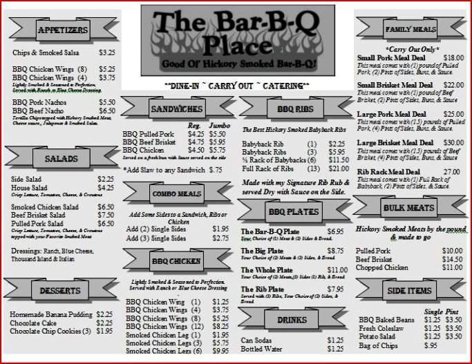 The Bar-B-Q Place - Fayetteville, AR menu_pic