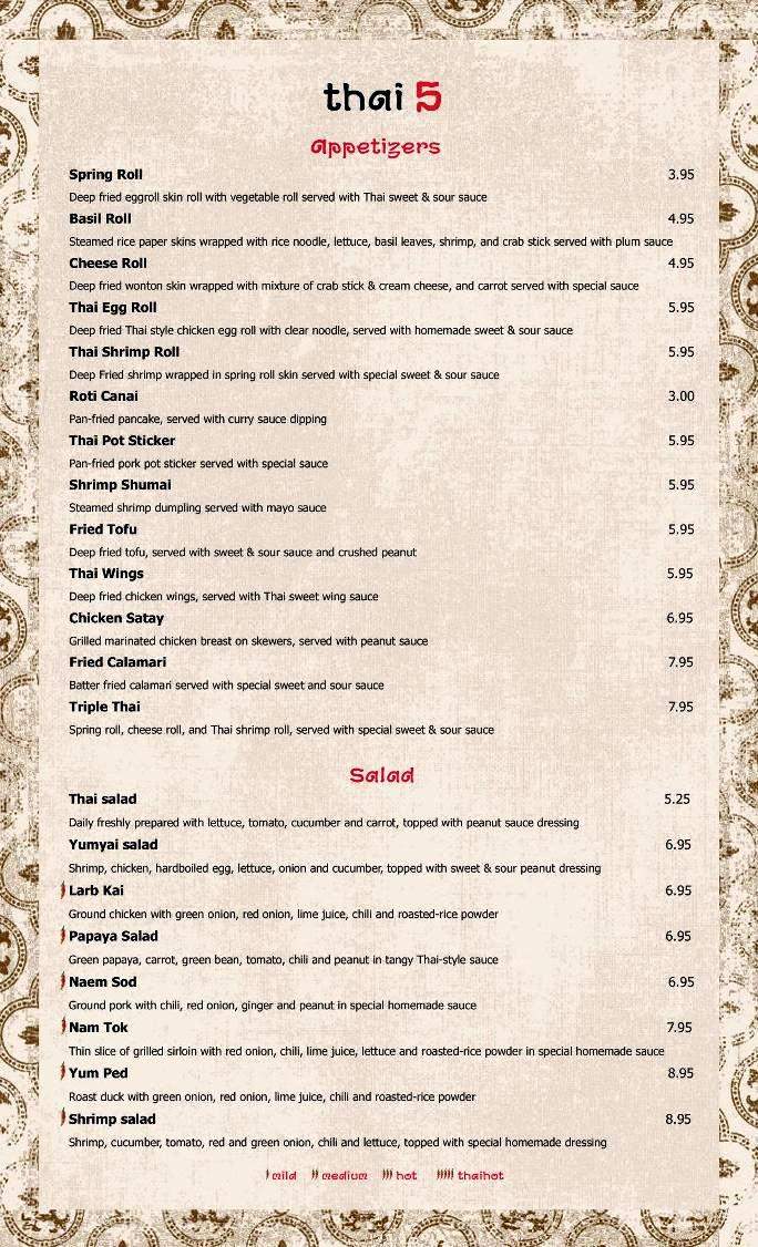 Thai 5 Sushi Bar - Atlanta, GA menu_pic