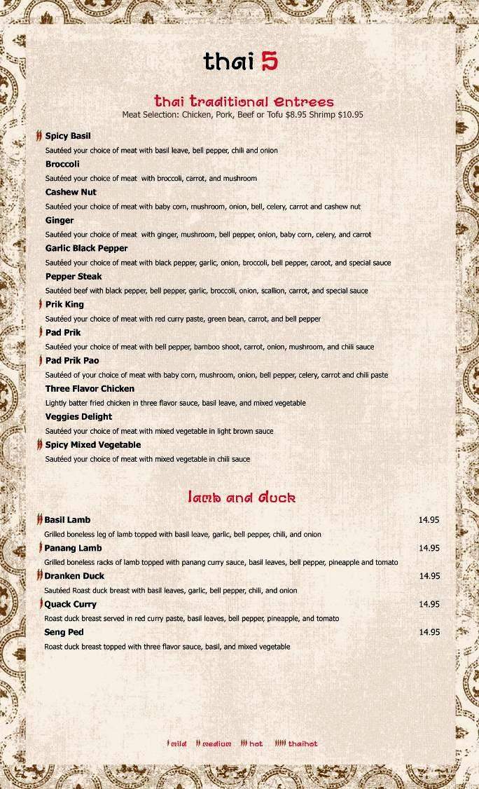 Thai 5 Sushi Bar - Atlanta, GA menu_pic