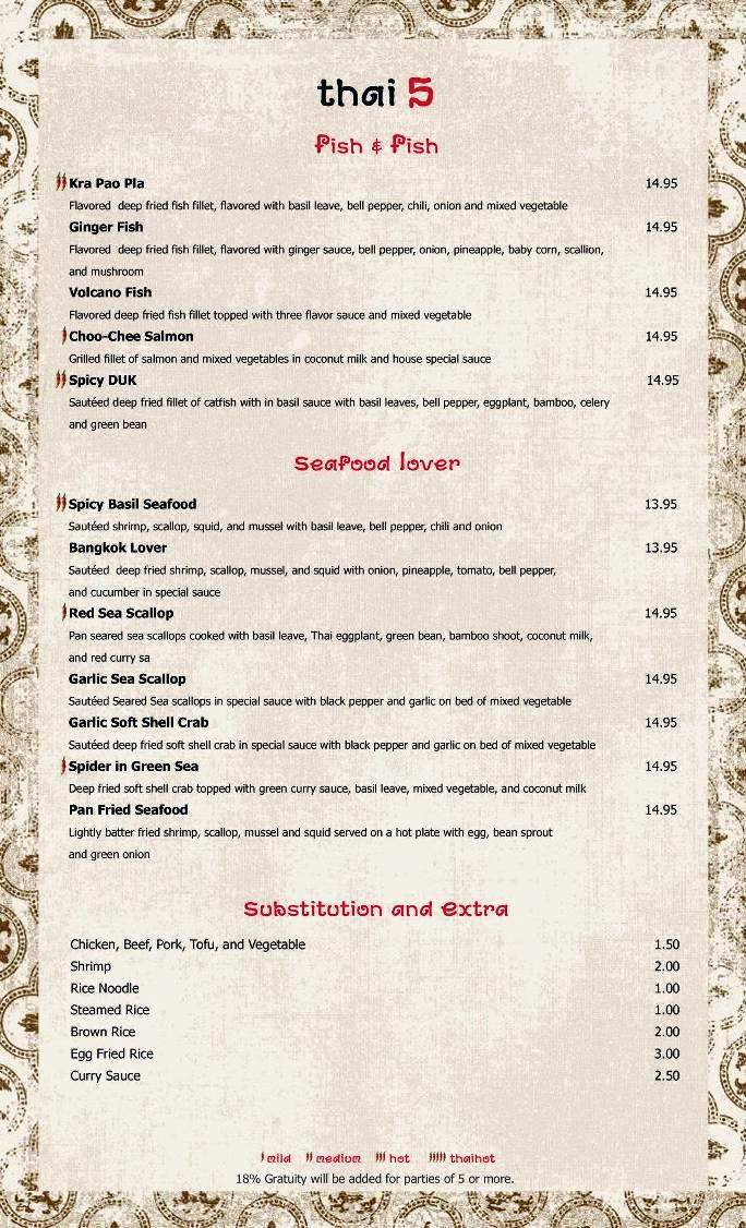 Thai 5 Sushi Bar - Atlanta, GA menu_pic