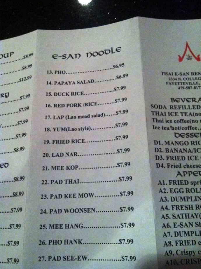 Thai E-San - Fayetteville, AR menu_pic