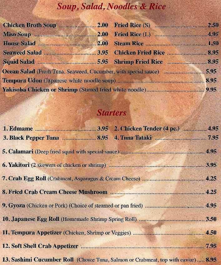 Tokyo Japanese Steak House - Mount Juliet, TN menu_pic