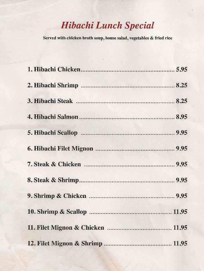 Tokyo Japanese Steak House - Mount Juliet, TN menu_pic