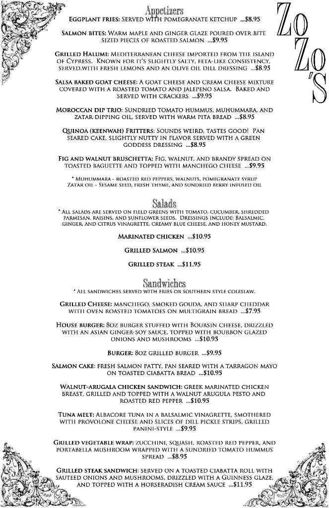 Zozo's Pub - Greensburg, PA menu_pic
