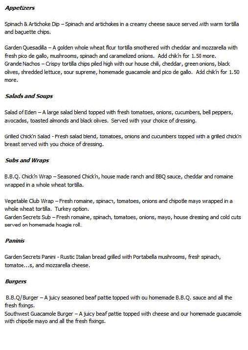 Garden Secrets Restaurant and Food Mart - Hot Springs, AR menu_pic