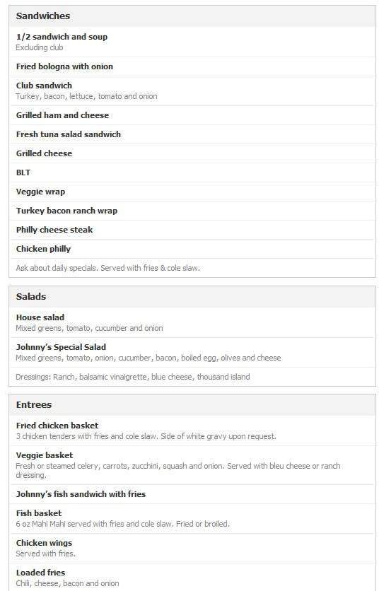 Johnny's Soda Fountain Luncheonette - Miami Springs, FL menu_pic