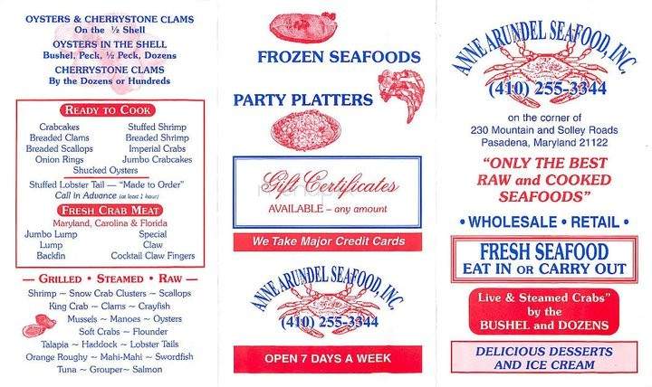 /2000220/Anne-Arundel-Seafood-Menu-Pasadena-MD - Pasadena, MD