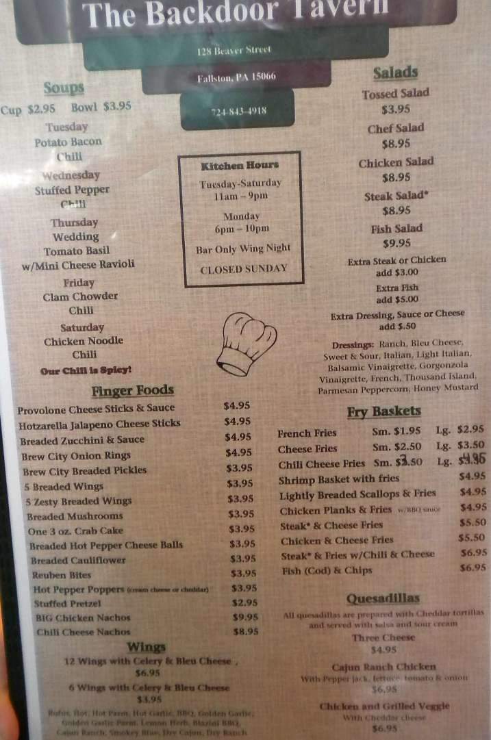 Back Door Tavern - New Brighton, PA menu_pic