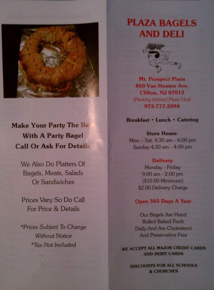 Plaza Bagel & Deli - Clifton, NJ menu_pic